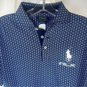 Polo Ralph Lauren RLX Men’s Performance Golf Shirt Navy & Blue Crest Print Med